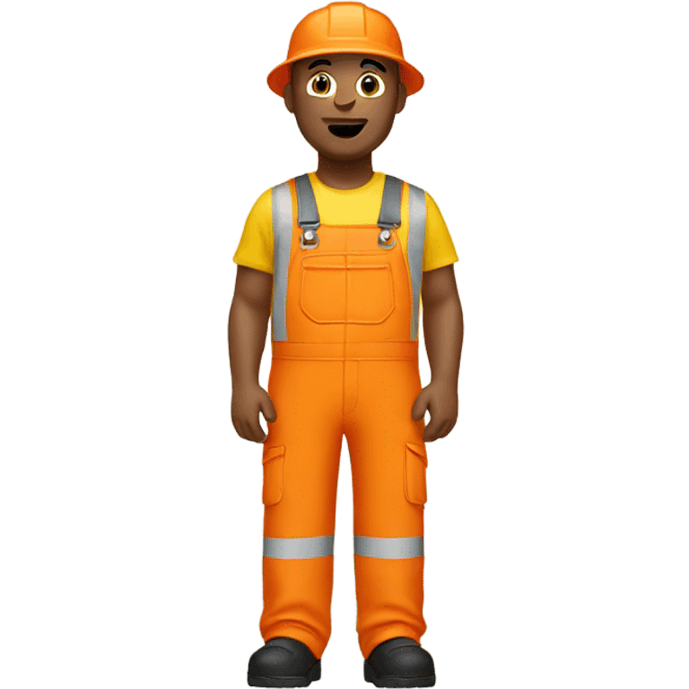 white man standing wearing orange hi visibility overalls  emoji