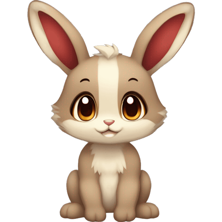 Cute, Chibi, Kemono-style, Anthro, Fur-Sona, Dark-Brown, Normal-type-Ground-type Tan-Rabbit-Fakémon with Dark-Red eyes, beige belly, beige paws, beige feet, beige freckles, full body emoji