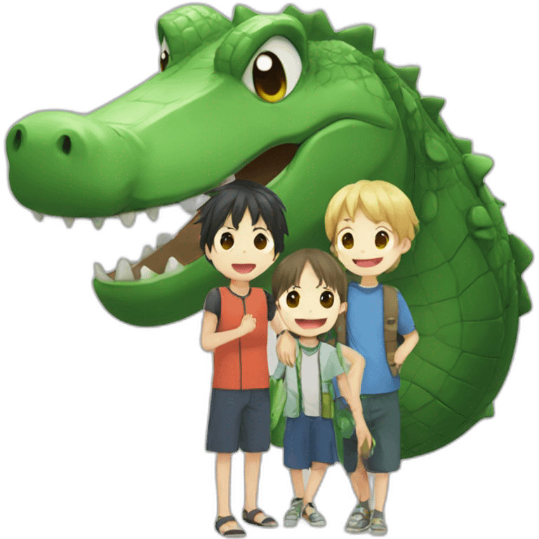 Anime crocodile and two children emoji