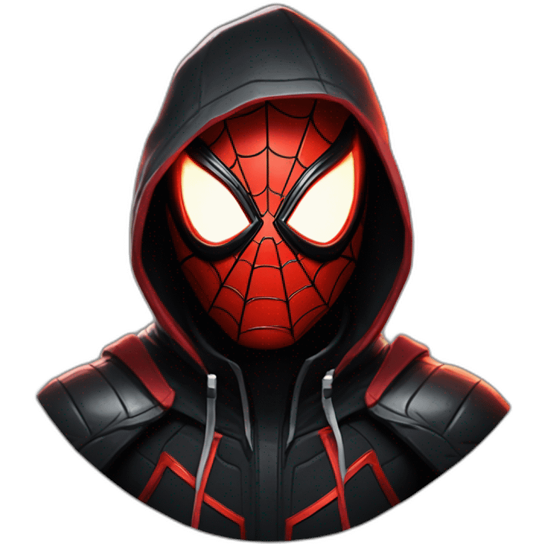 Spider-Man with this style : Riot Games Valorant black red glowing bright red sparks character red black hooded hero themed character emoji