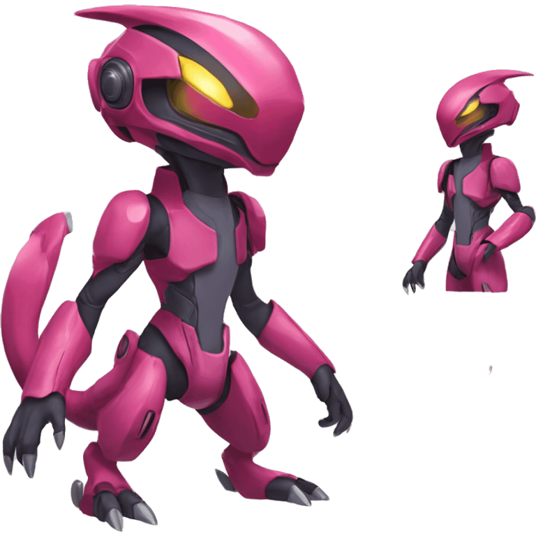 a Genesect-Raptor-Fakémon—hybrid with a futuristic visor-helmet full body emoji