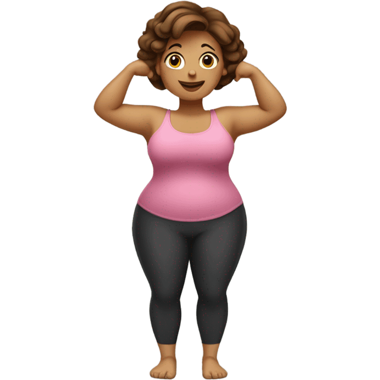 Pretty voluptuous Woman with short brown hair doing Pilates exercises  emoji