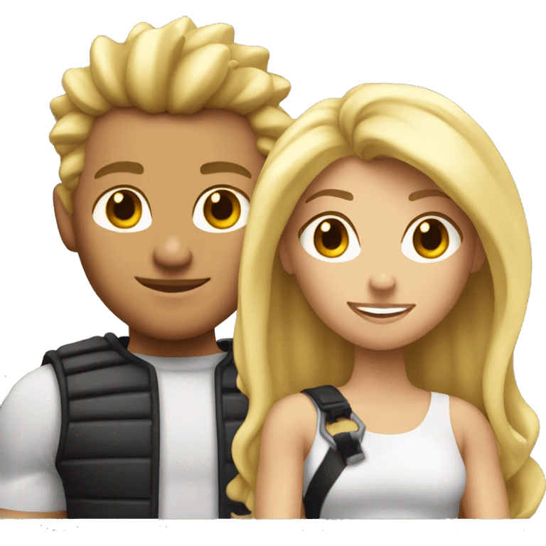 A couple. The guy is very muscular with spiky dirty blonde hair and the girl has long blonde hair  emoji