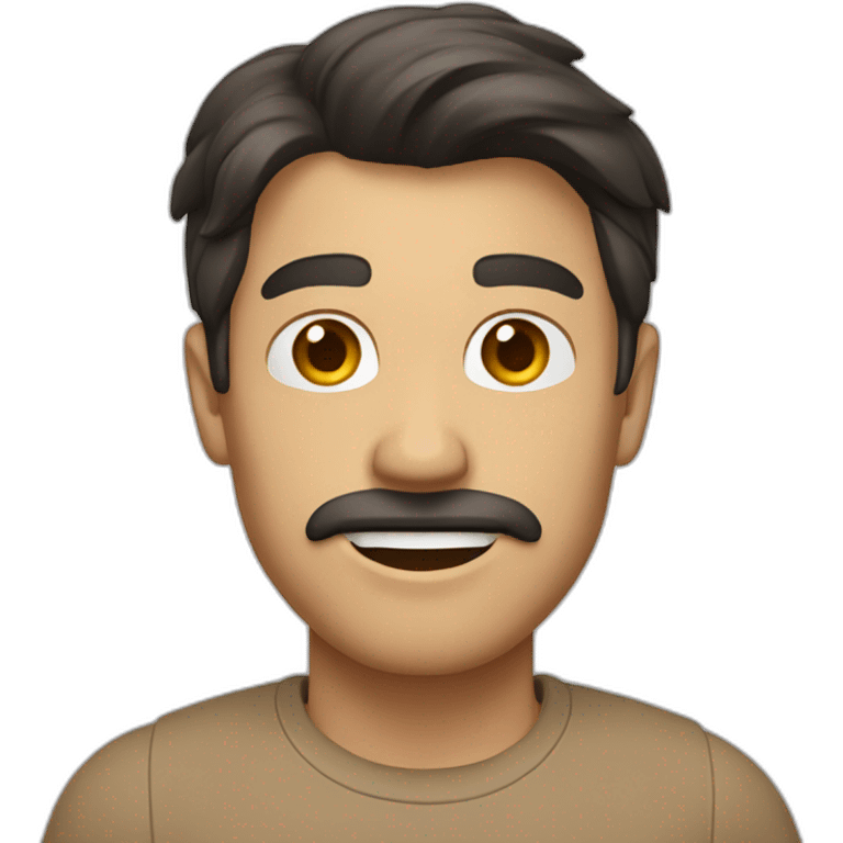 Man with light brown shirt, dark hair and small mustache waving emoji