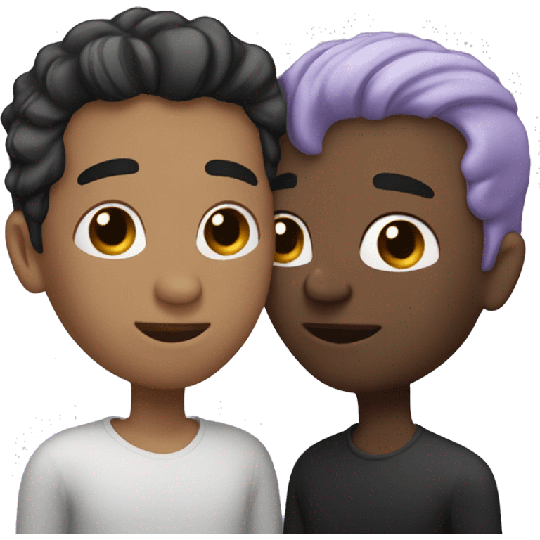 Two men kissing, one of the white with lavender hair and the other person is black with black hair emoji