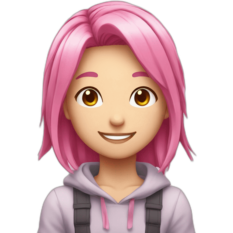 Anime girl with pink hair smile emoji