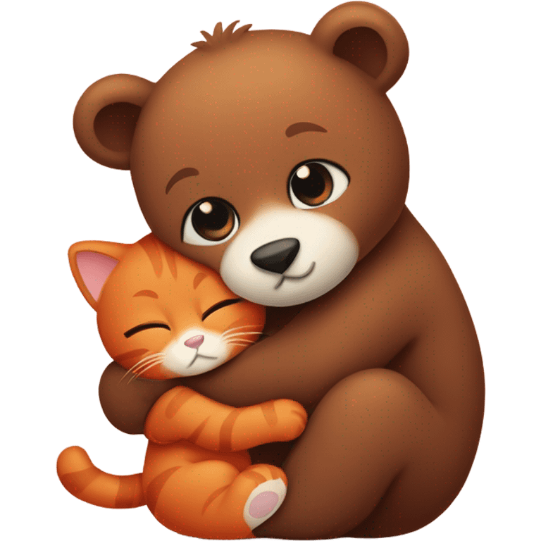 brown bear cub hugs red cat emoji