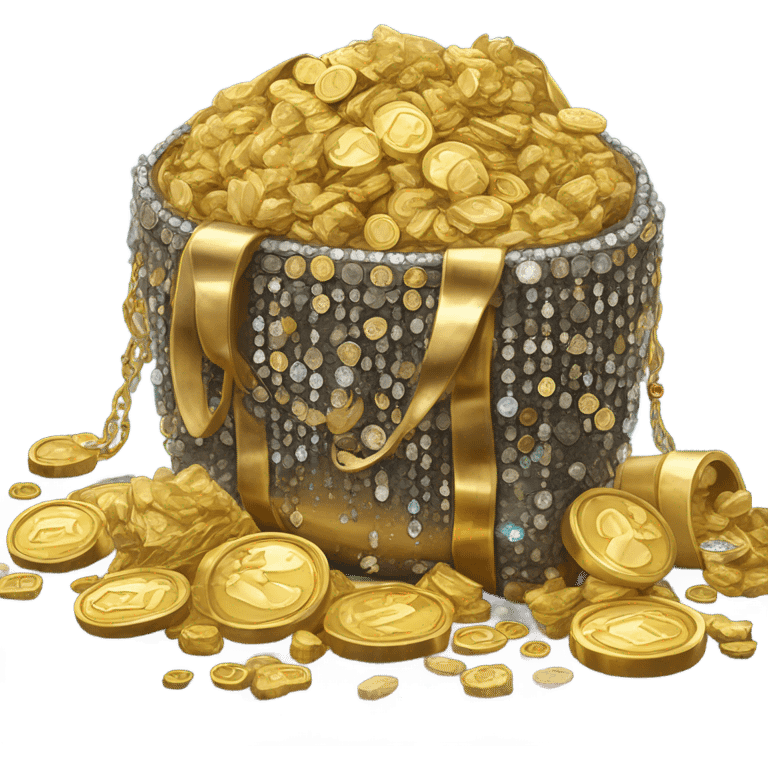 a bag of gold, crystals and metal emoji