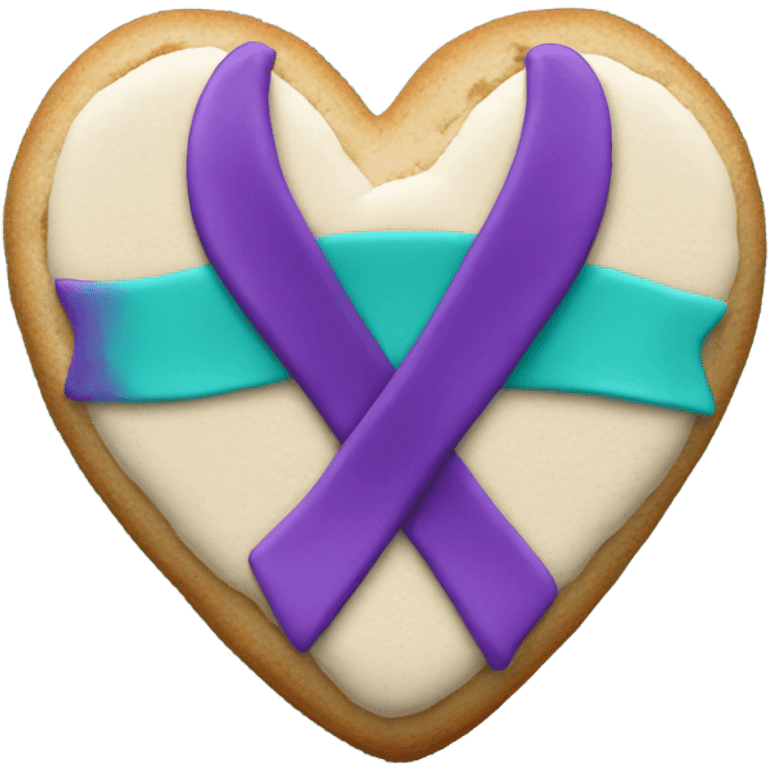 Purple teal Suicide awareness ribbon on heart cookie emoji