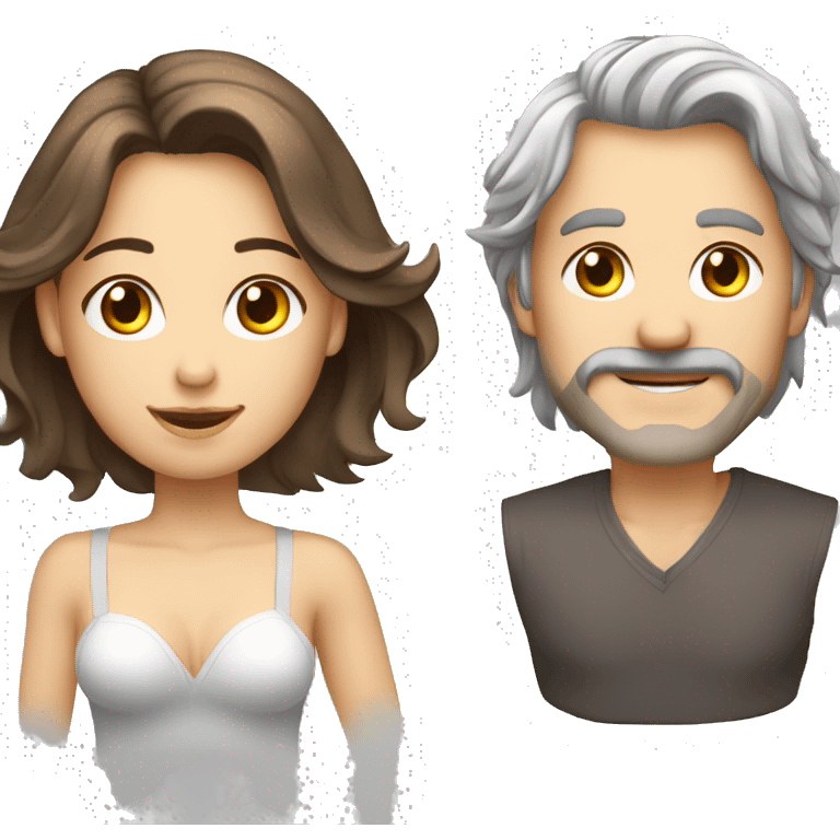 Couple homme blanc cheveux gris et femme brune cheveux mi longs endormi enlacé emoji