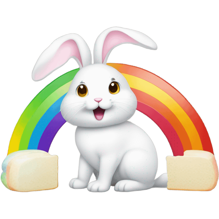 Cute bunny eating rainbow emoji