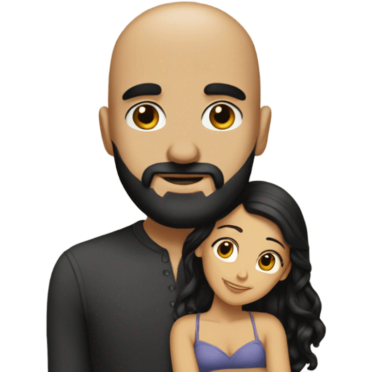 Bald man with black beard hugging girl with long black hair emoji