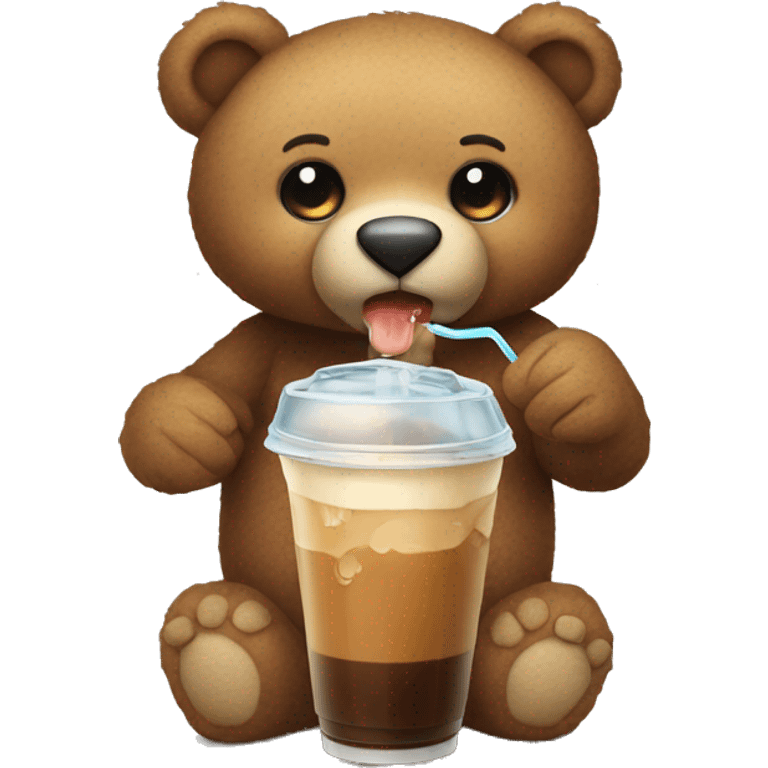 Teddy bear drinking iced coffee emoji