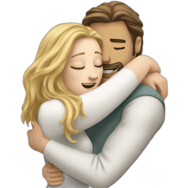 White men hug white woman with long hair  emoji