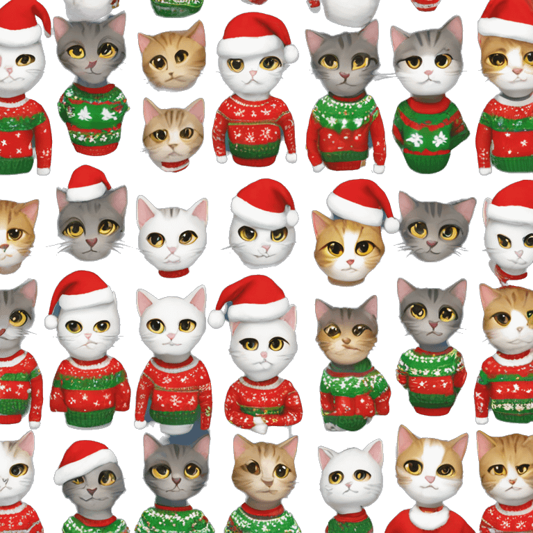 12 happy cats in christmas sweaters emoji