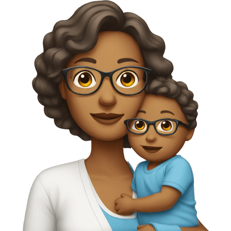 mother with glasses holding a baby emoji