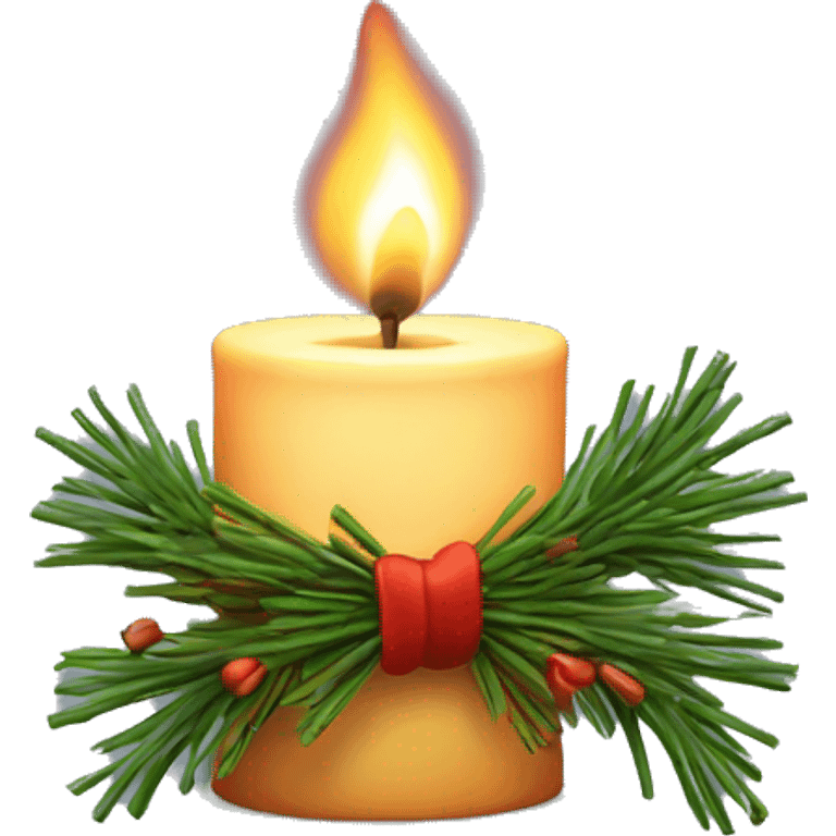 Burning candle with fir twigs and a bow around the candle emoji