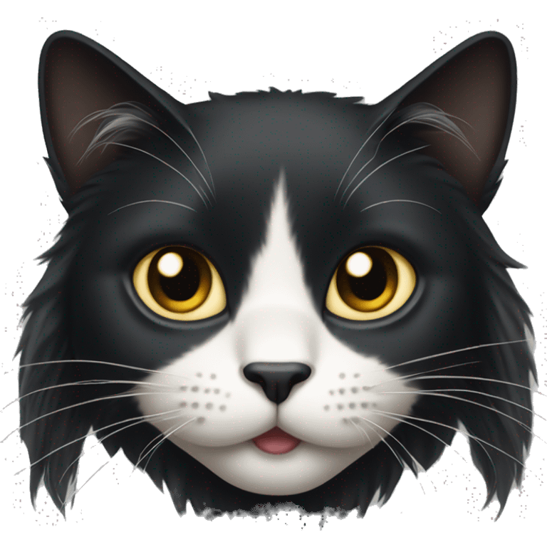 black cat long-haired with half white head emoji