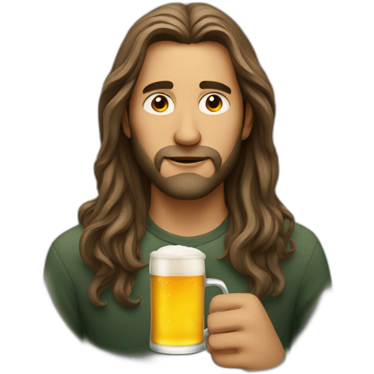 man with long hair drinking à beer emoji