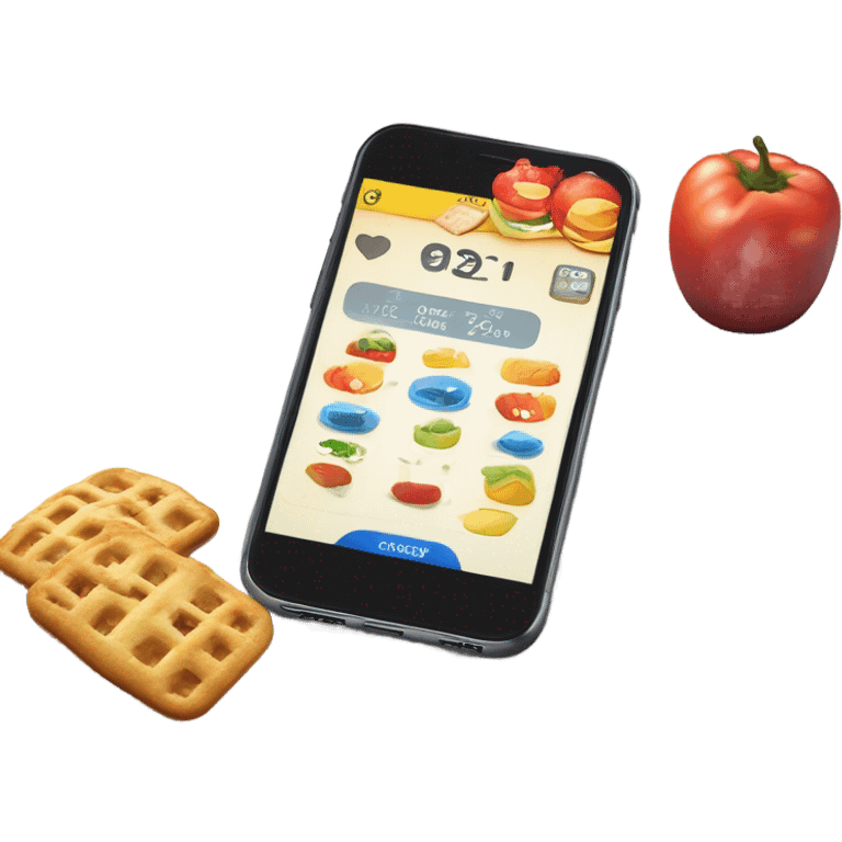 smartphone screen showing the number of calories. emoji