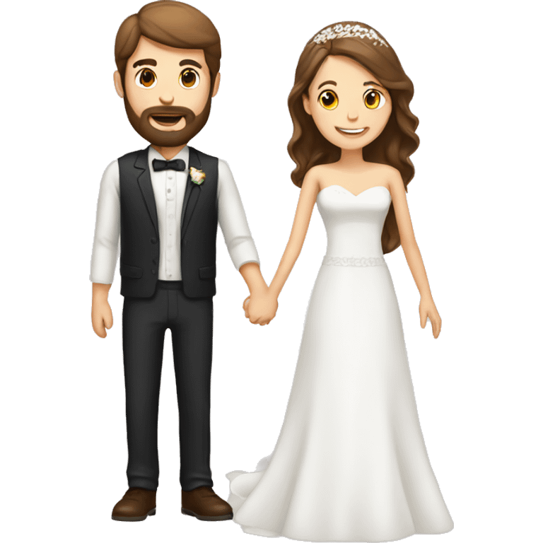 Man with brown hair and beard and woman with brown hair getting married  emoji