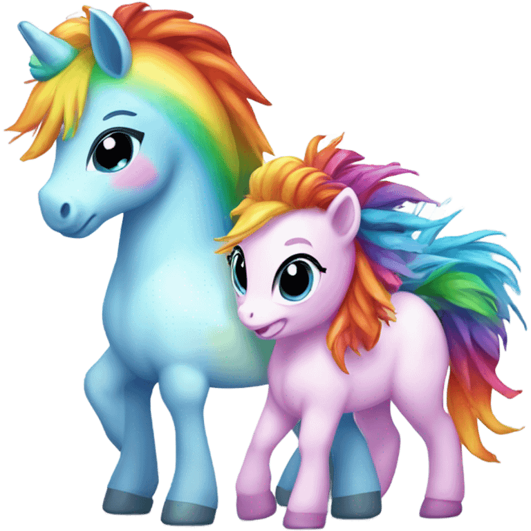 Rainbow Pony with rainbow baby unicorn  emoji