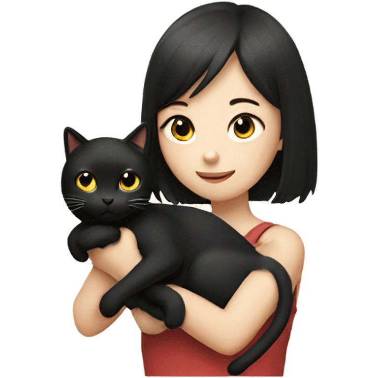 Japanese girl holding black cat emoji