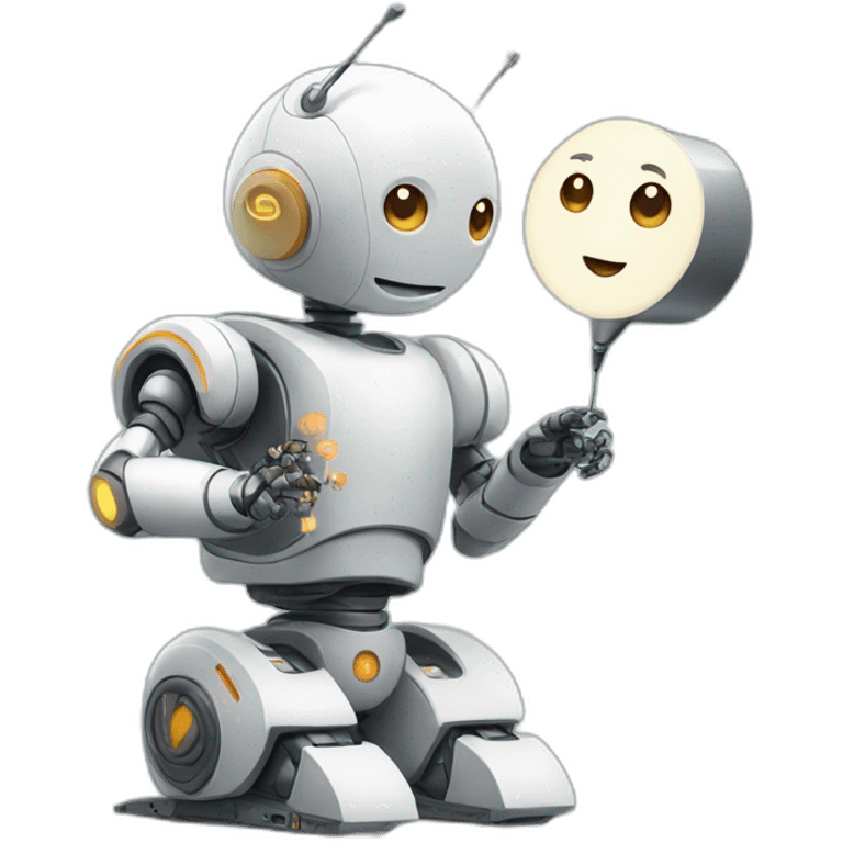 robot with antena reading stories emoji