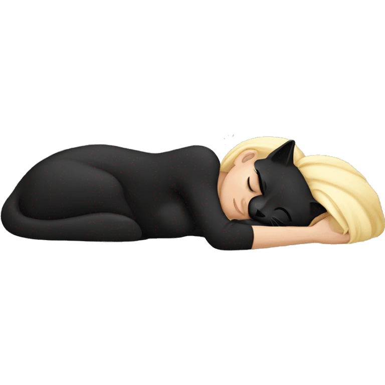 White girl blonde hair sleeping with black kitty emoji