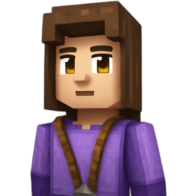 Minecraft skin with brown hair and a purple sweater with a G on it emoji