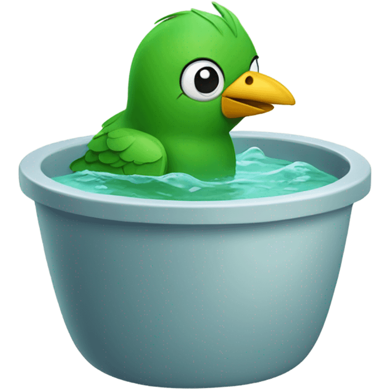 Green bird taking a bath in a tub emoji