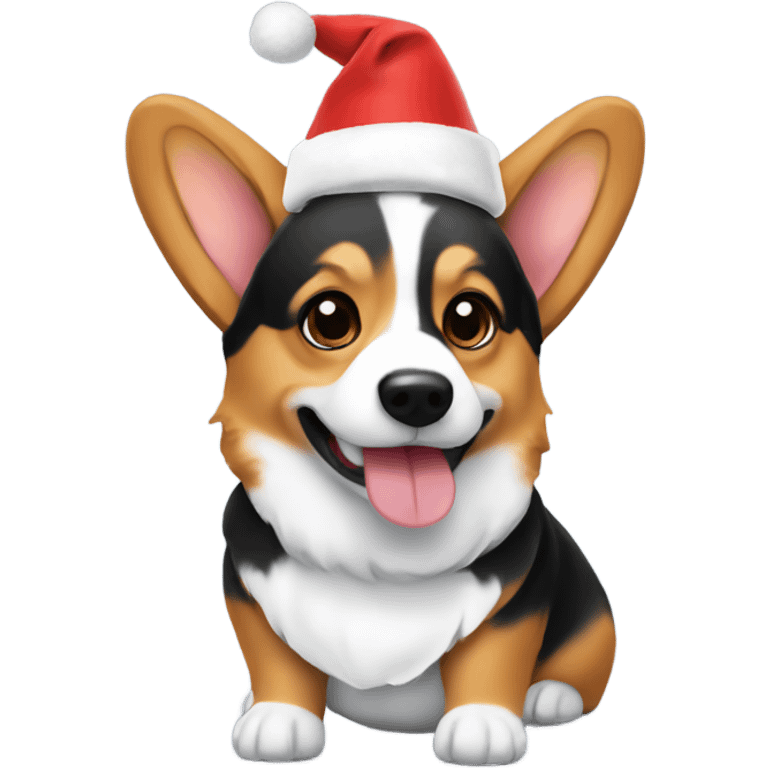 Tri-color corgi Christmas hat  emoji