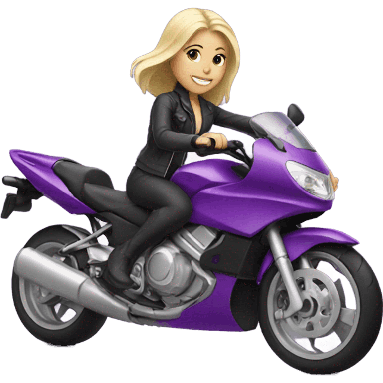 White blonde girl riding purple motorbike emoji