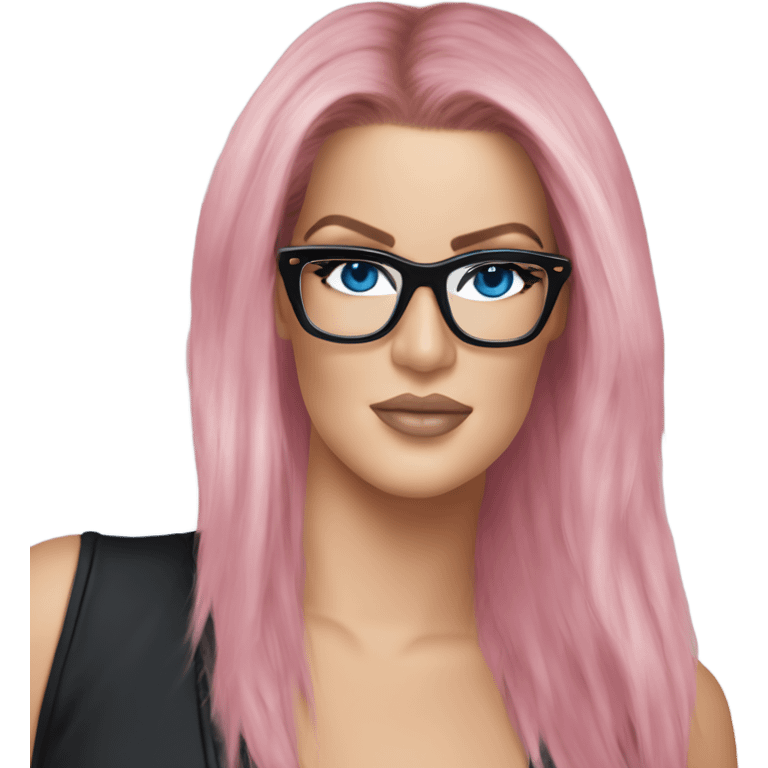 Photo Realistic khloe kardashian stylish pink hair BLUE eyes and glasses elegant  emoji