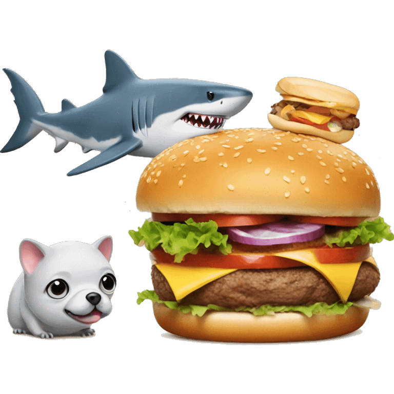 Shark and dog and hamster in burger together emoji