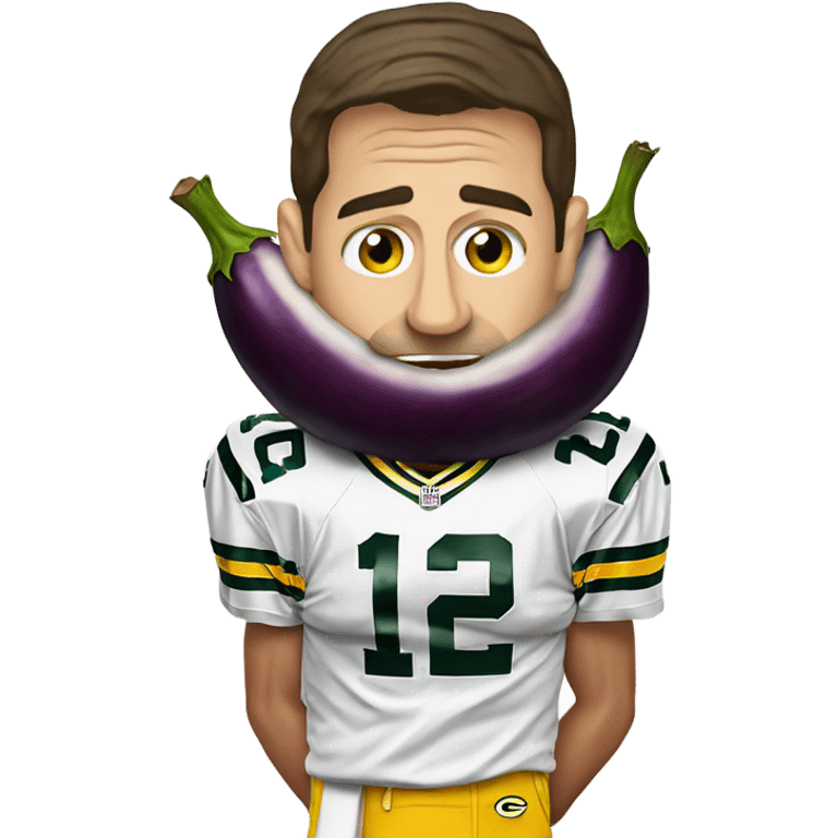 Aaron Rodgers holding an eggplant above his head emoji