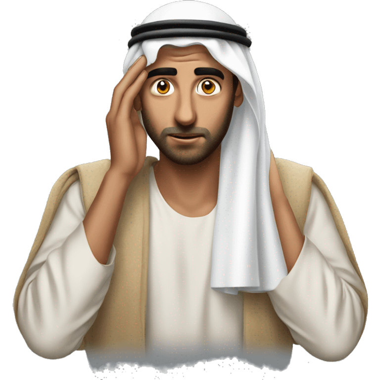 Arab holding his head with his hands photorealistic serious emoji