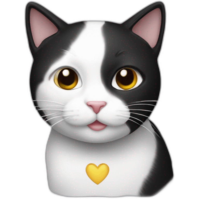 Cat black and white with heart, body white emoji