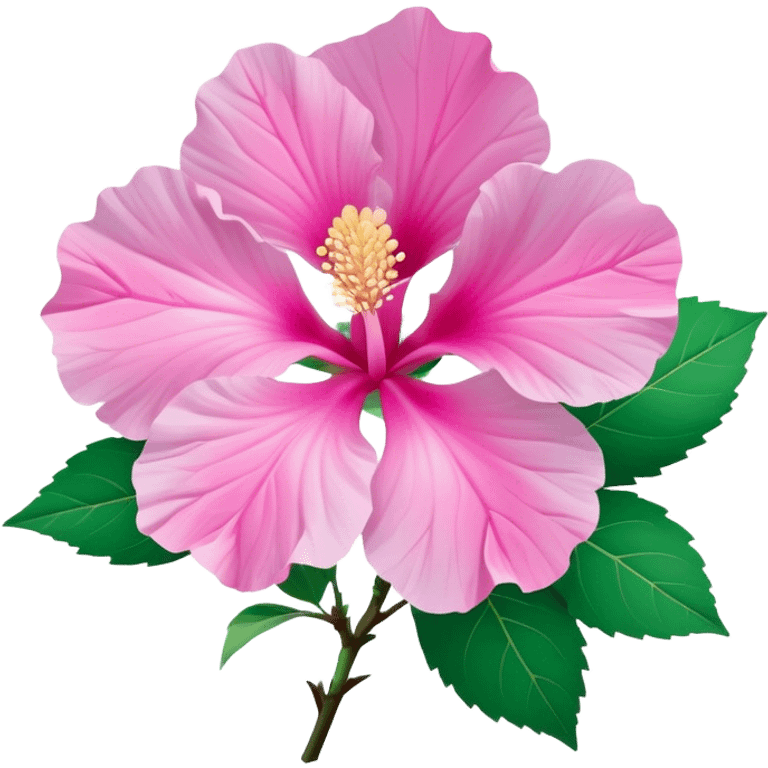 Cinematic Realistic image of a Mugunghwa flower (Rose of Sharon), rendered with delicate petal textures and vibrant pink hues, set against a minimalist background with gentle, diffused lighting that highlights its national significance emoji