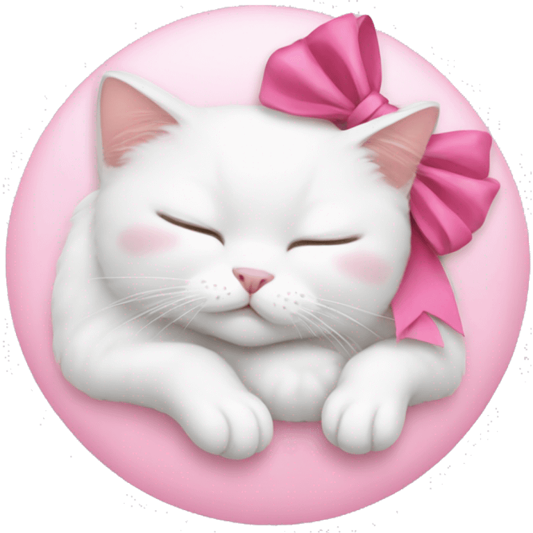 White cat sleeping with pink bow on head emoji