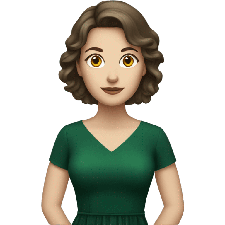 white woman with brunette hair in dark green dress  emoji