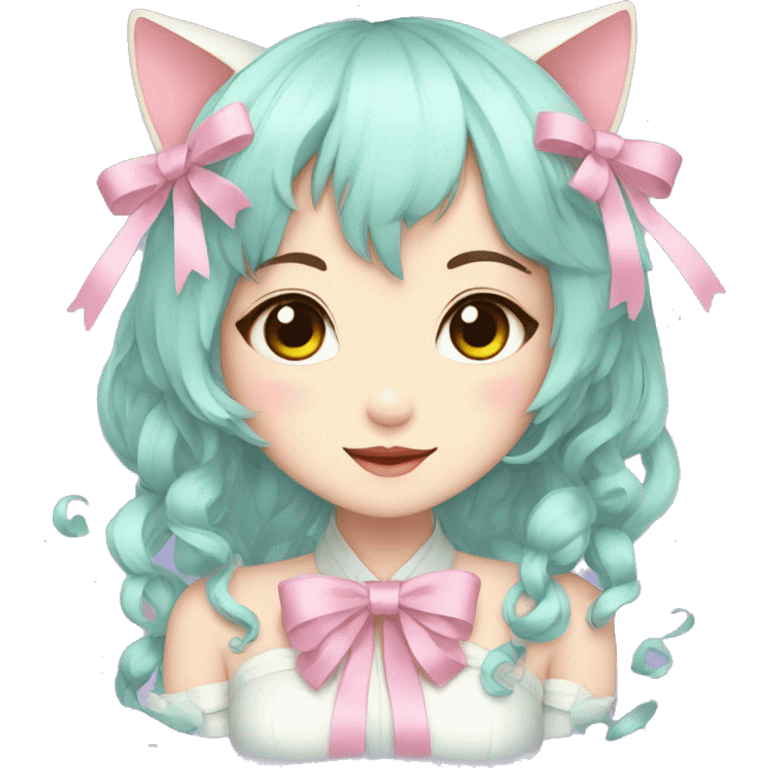 Gorgeous Kawaii Cute Beautiful Elegant Pretty Pastel Anime Catlady with ribbons emoji