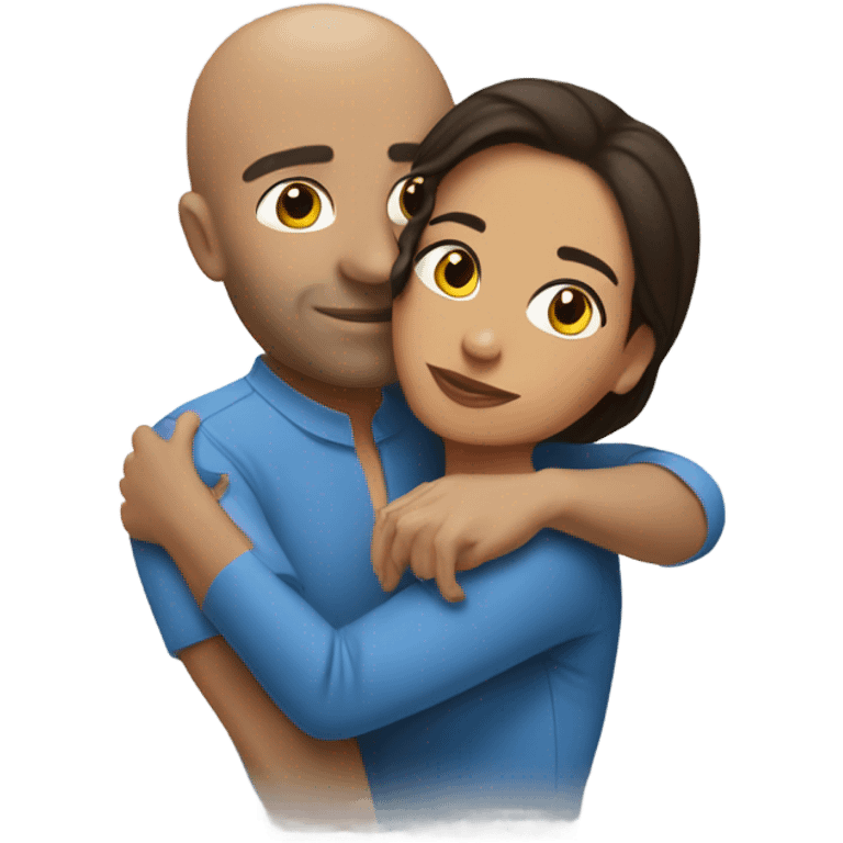 Comforting hug from brunette Puerto Rican to shorter bald male emoji