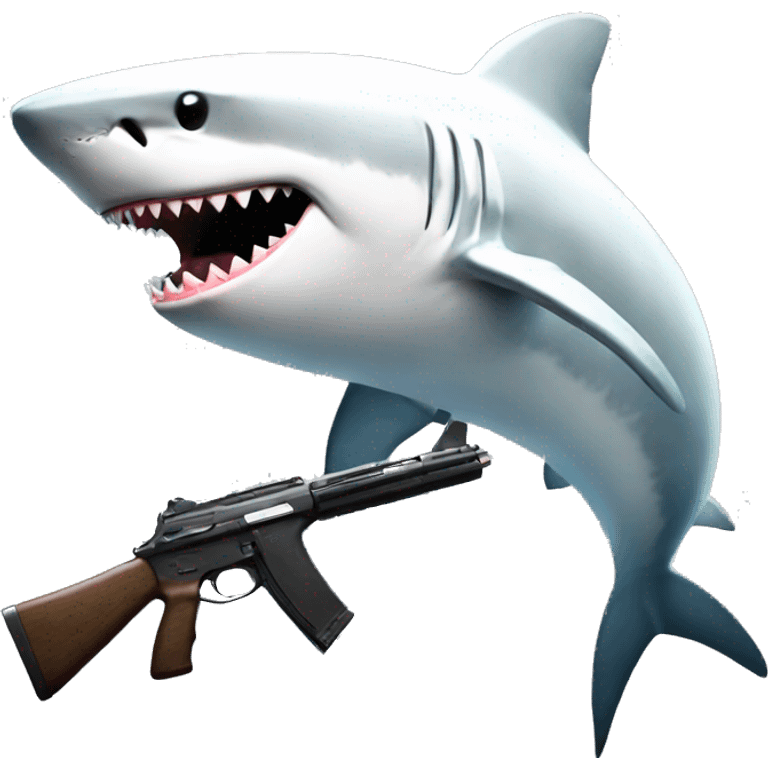 shark with a gun and a white shirt with an F letter thats black emoji