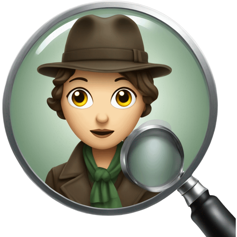 Female Sherlock holmes in deer stalker hat looking through magnifying glass emoji