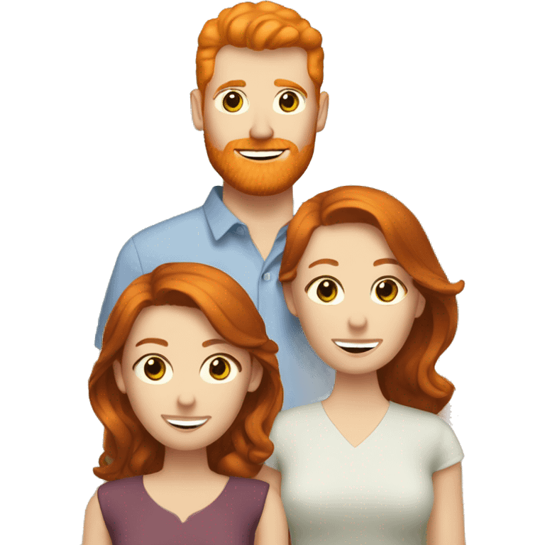 Ginger Husband with brunette and redhead wives throuple emoji