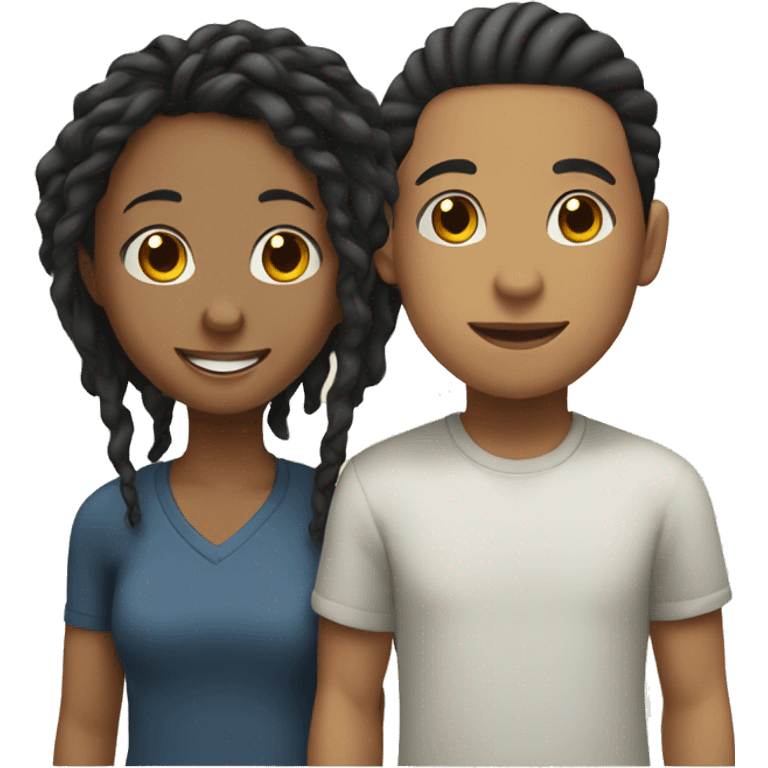 Smiling Asian boy and black girl with locs emoji