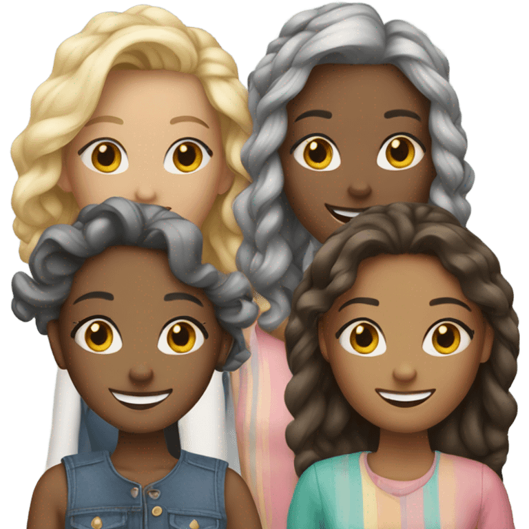 four stylish girls smiling outside emoji