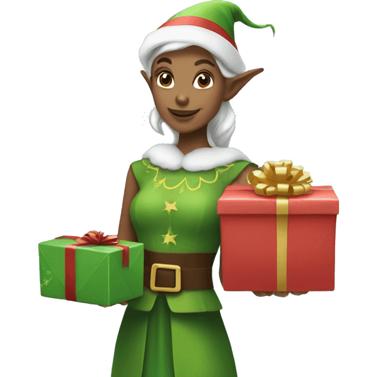 Elf lady with present emoji