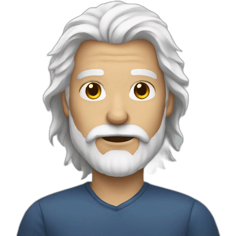 Man brown beard, long white hair emoji